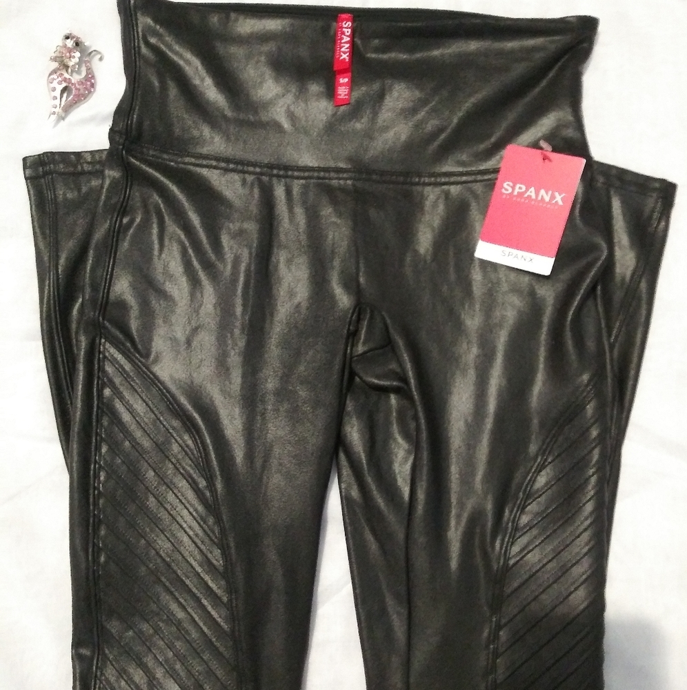 SPANX Moto Faux Leather Leggings Black